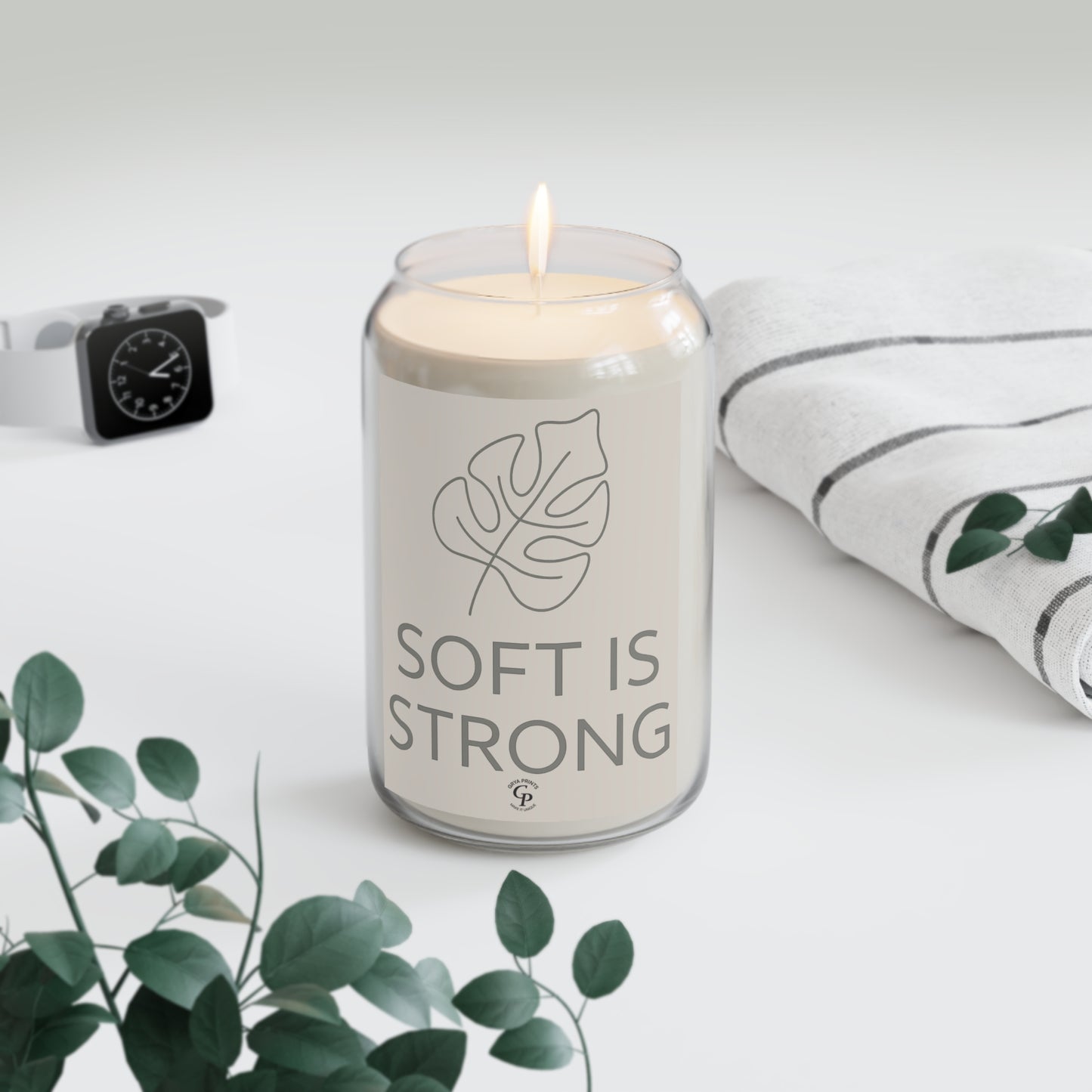 Vela perfumada "Soft Is Strong" - 450 ml, regalo minimalista ecológico en caja gris