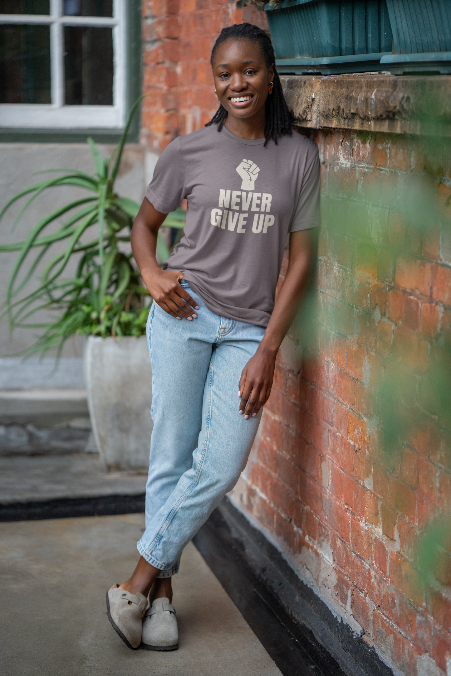 Camiseta unisex "Nunca te rindas" de jersey de algodón motivacional