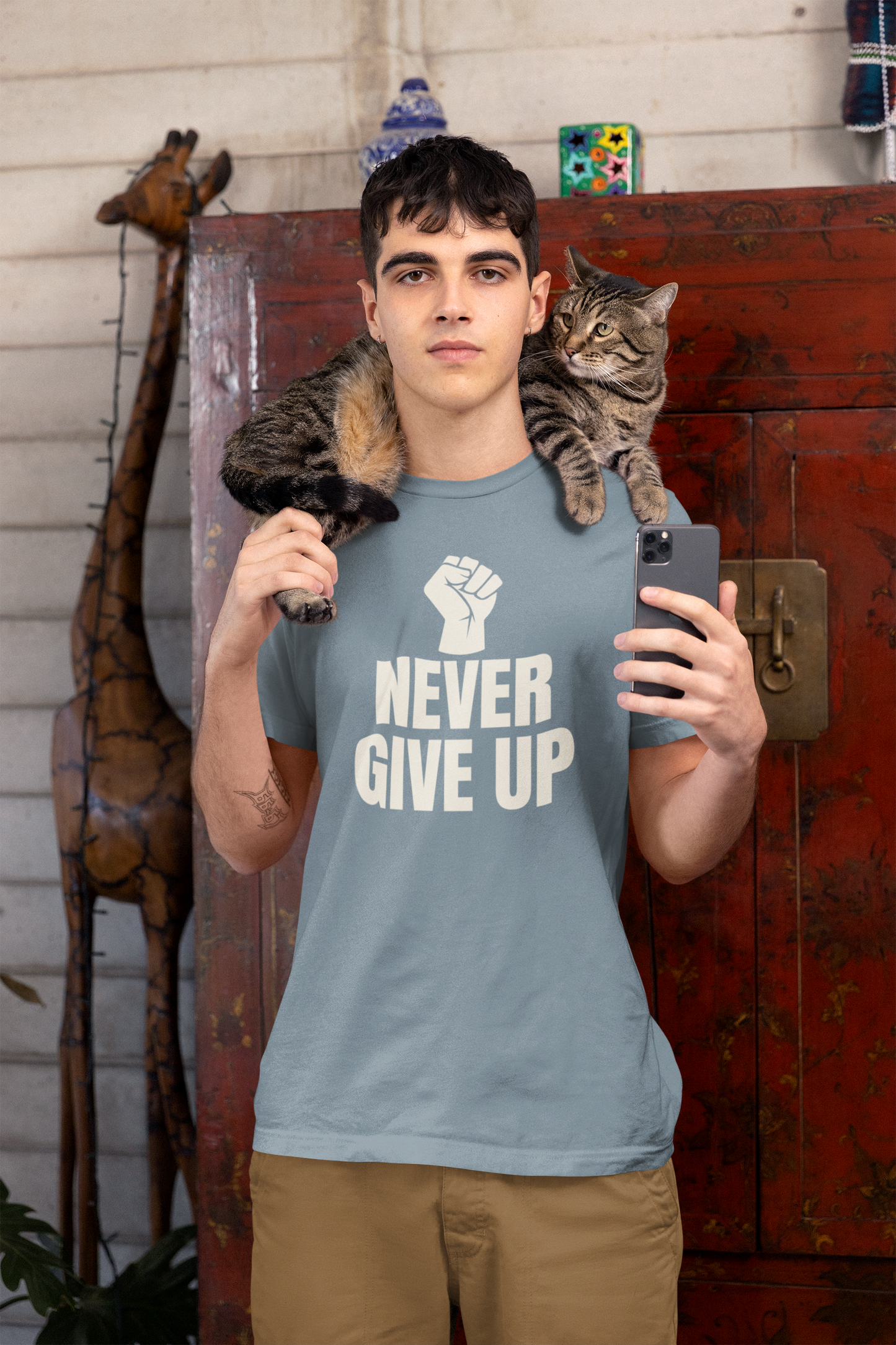 Camiseta unisex "Nunca te rindas" de jersey de algodón motivacional