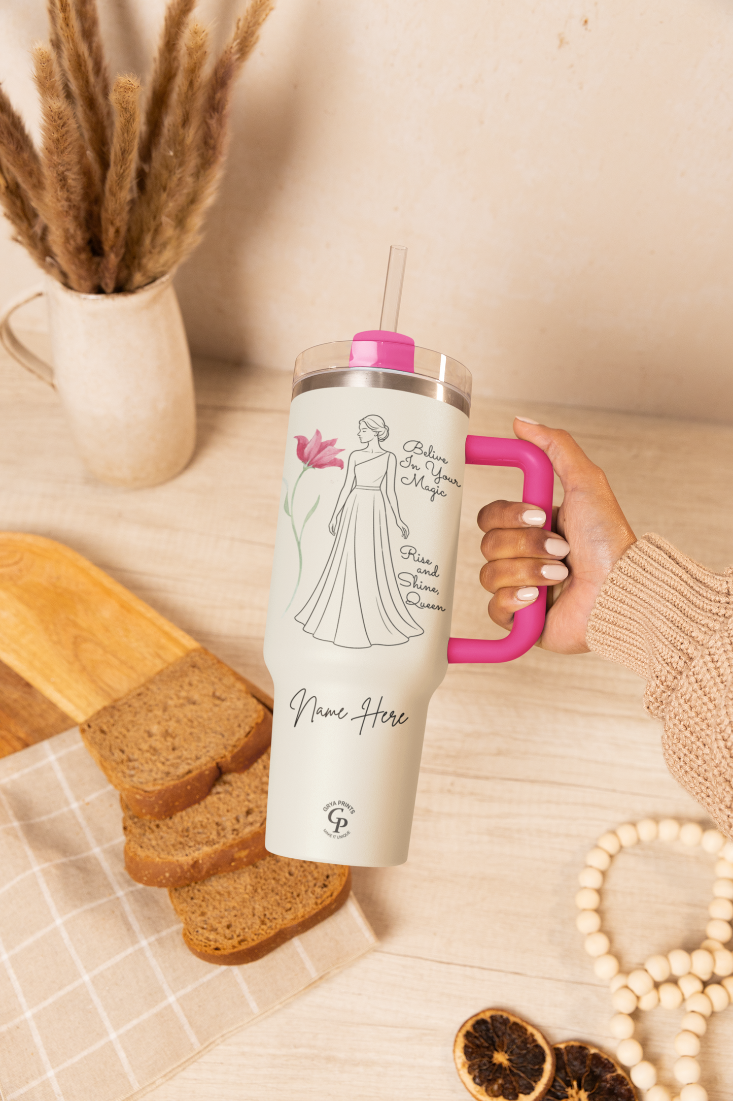 Vaso Queen personalizado de 40 oz - Taza "Rise and Shine" con nombre para mujer