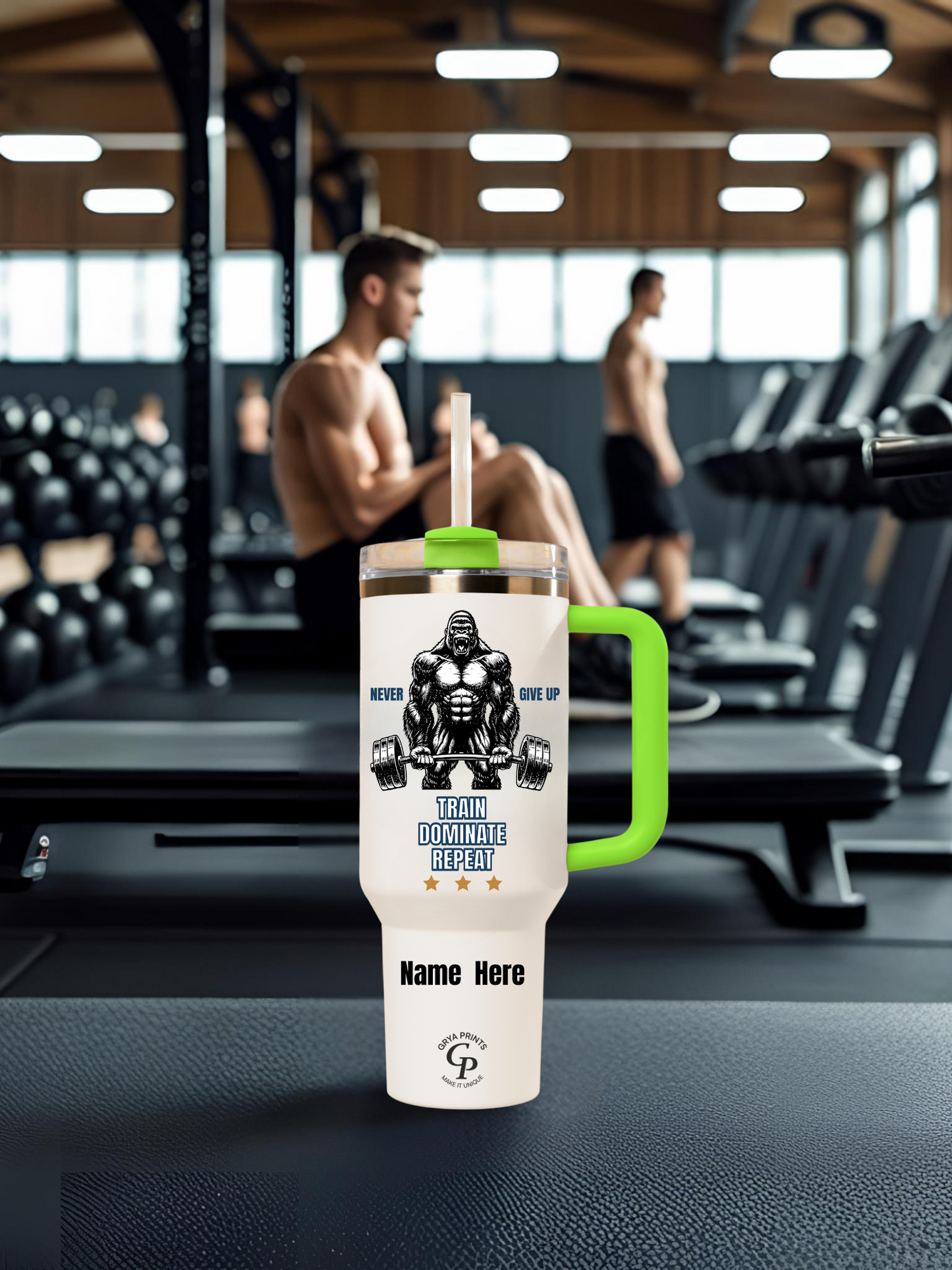 Vaso de fitness personalizado de 40 oz - Taza con repetición de Train Dominate y nombre