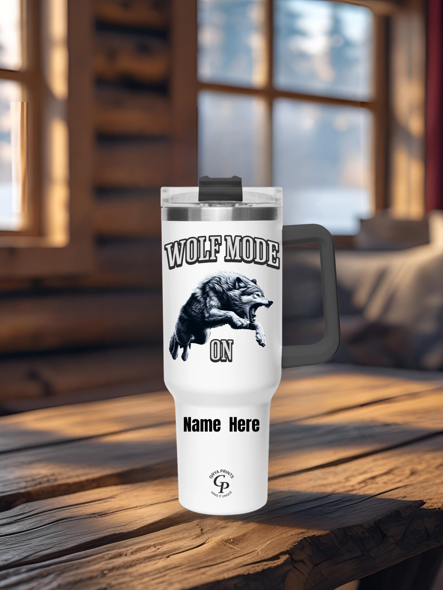 Vaso personalizado de 40 oz - Modo Lobo ON con nombre para gimnasio o actividades al aire libre