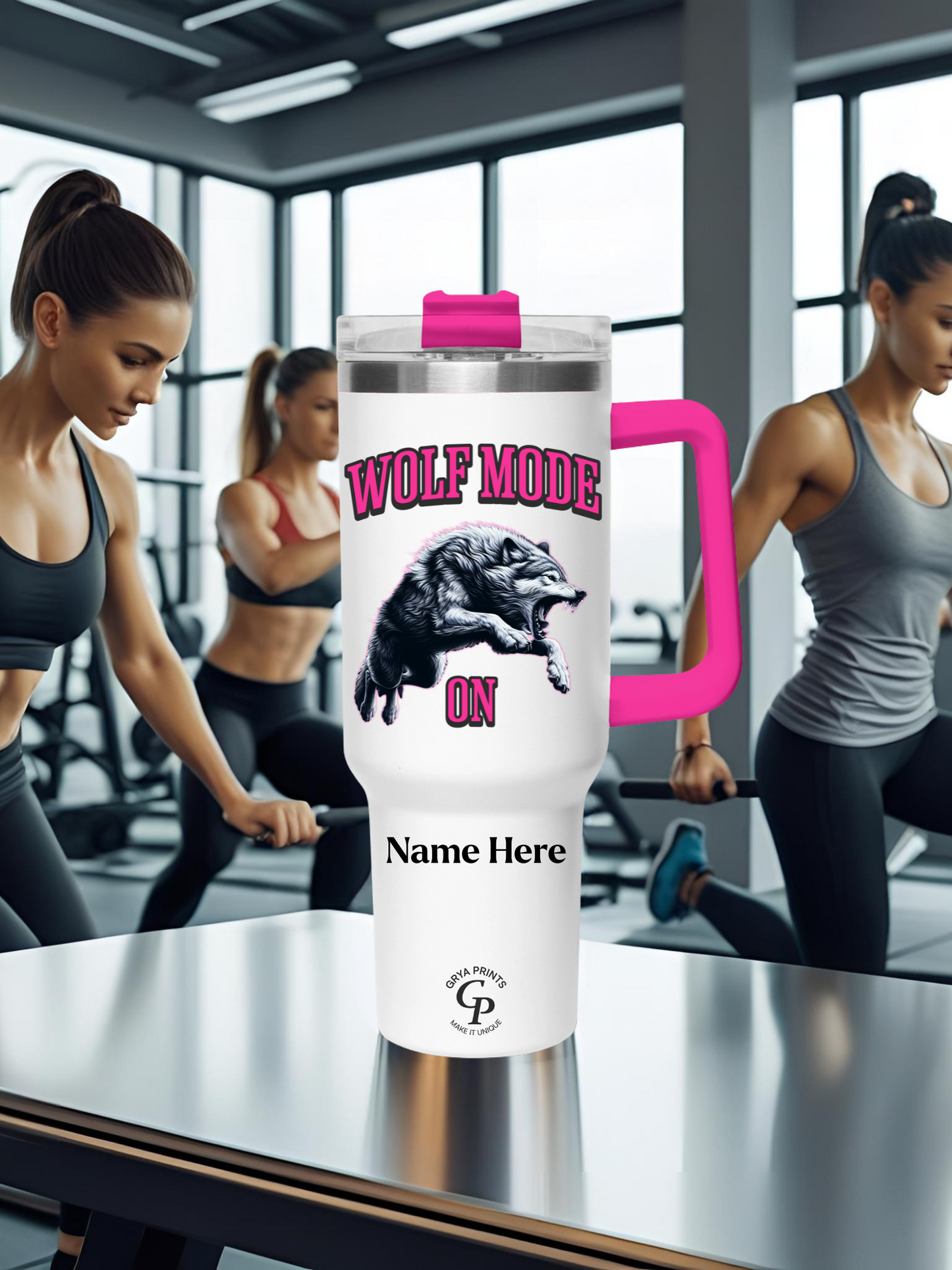 Vaso personalizado de 40 oz - Modo Lobo ON con nombre para gimnasio o actividades al aire libre