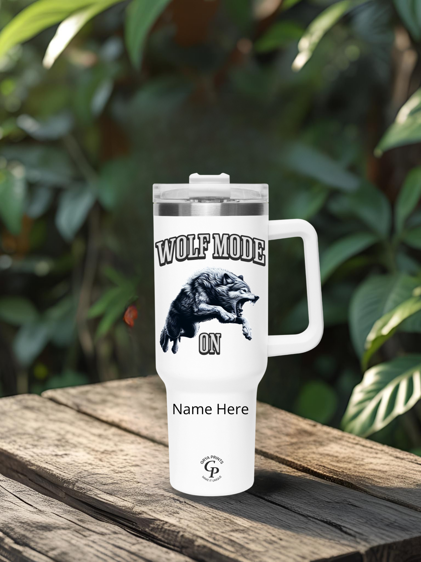 Vaso personalizado de 40 oz - Modo Lobo ON con nombre para gimnasio o actividades al aire libre
