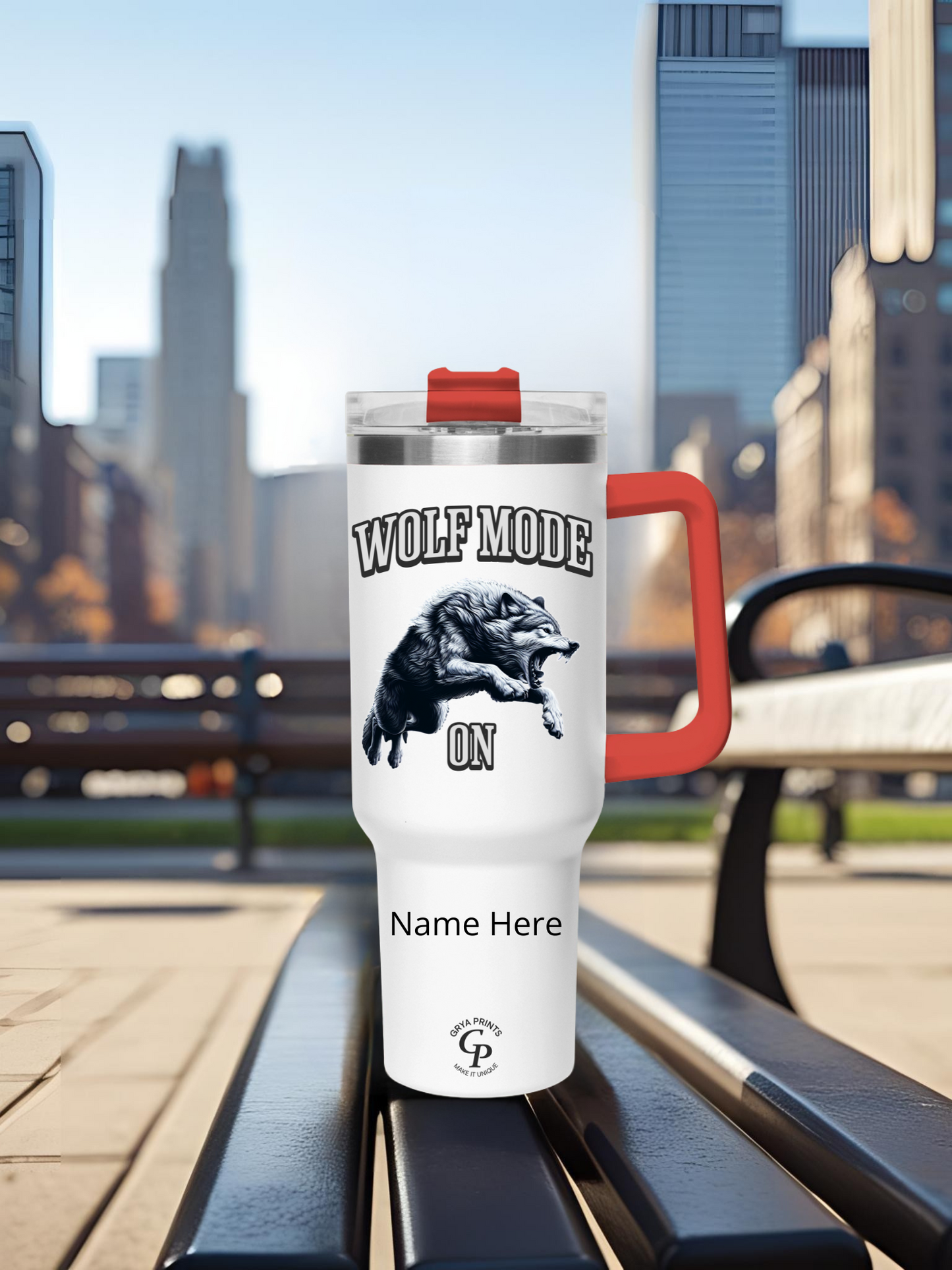 Vaso personalizado de 40 oz - Modo Lobo ON con nombre para gimnasio o actividades al aire libre