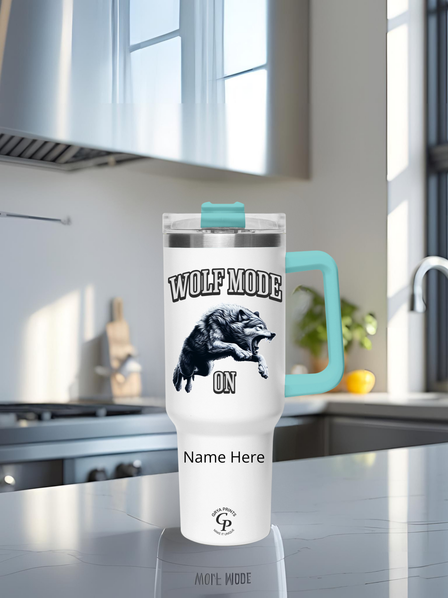 Vaso personalizado de 40 oz - Modo Lobo ON con nombre para gimnasio o actividades al aire libre