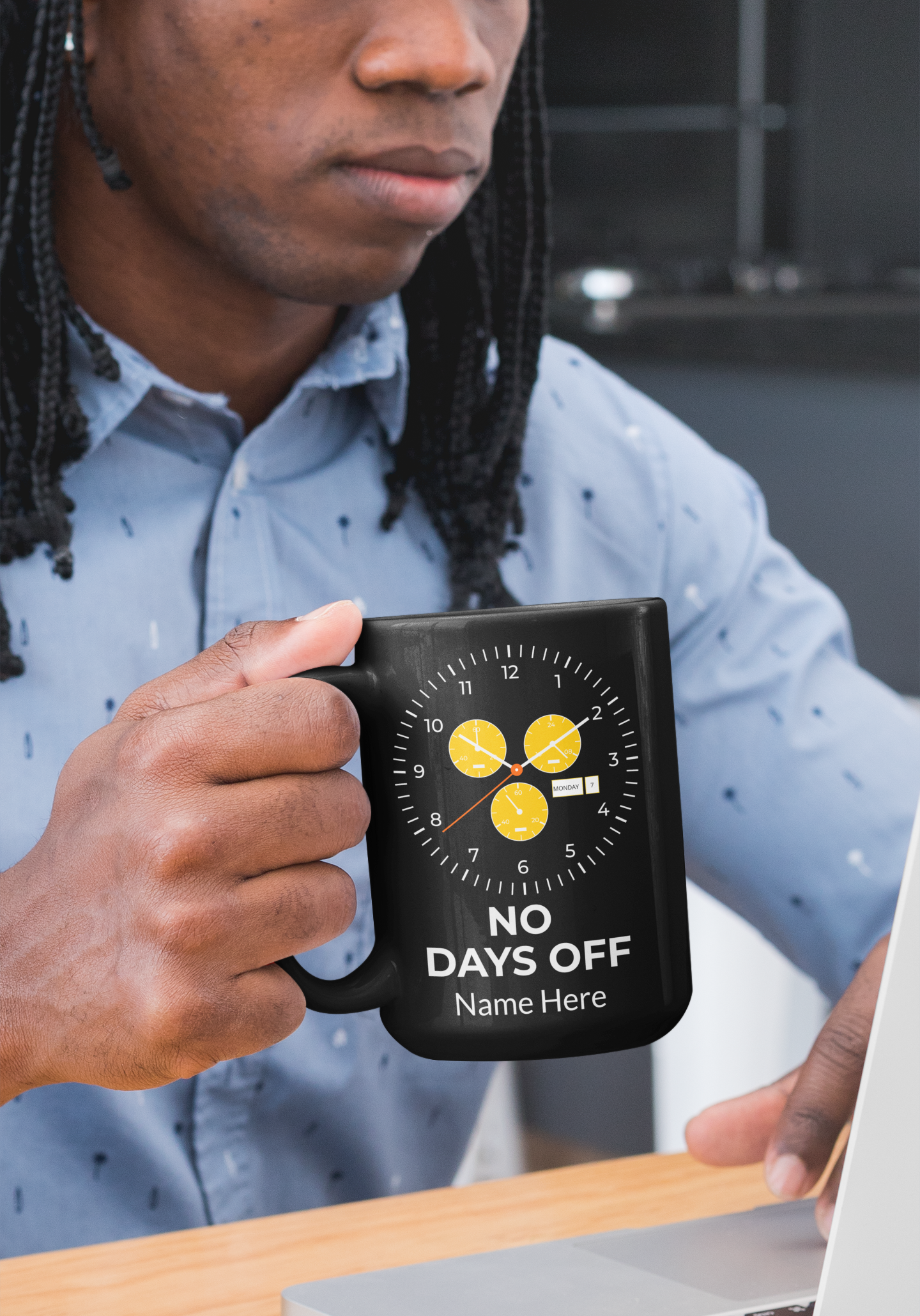 Taza de cerámica negra motivacional "No Days Off" de 11 y 15 oz
