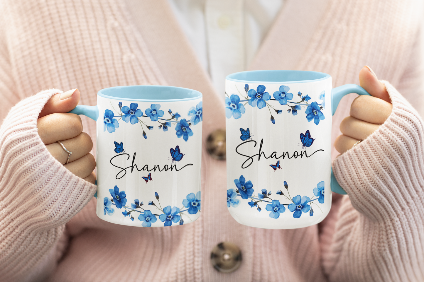 Taza con nombre floral personalizada, taza de café y té con flores personalizadas, regalo único para ella