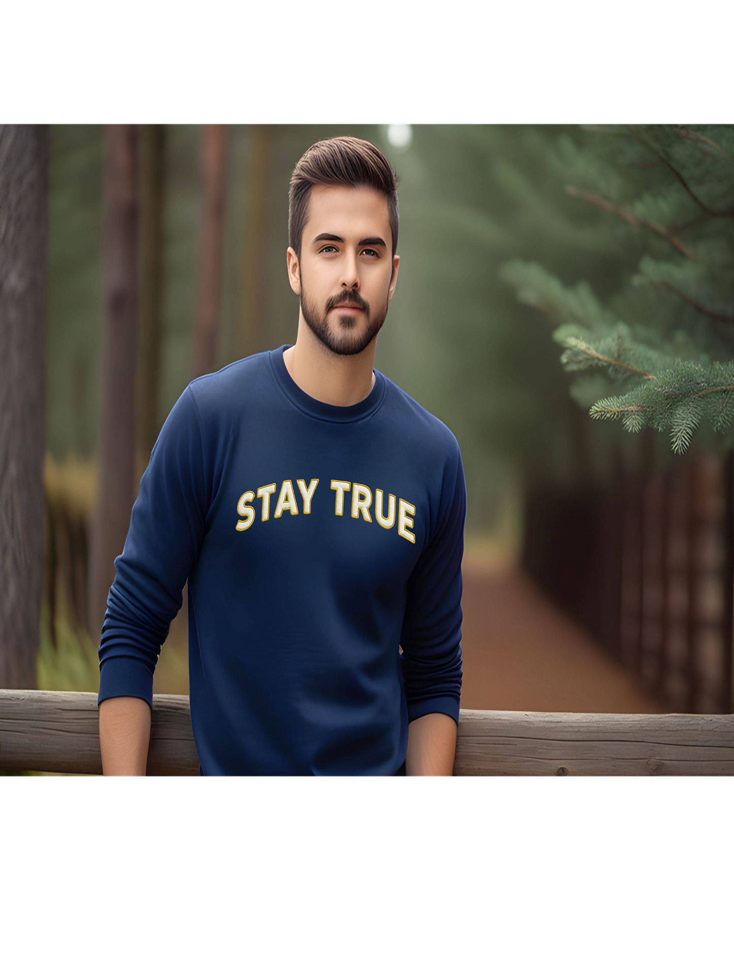 Sudadera unisex personalizada con bordado Stay True, mezcla gruesa, cuello redondo