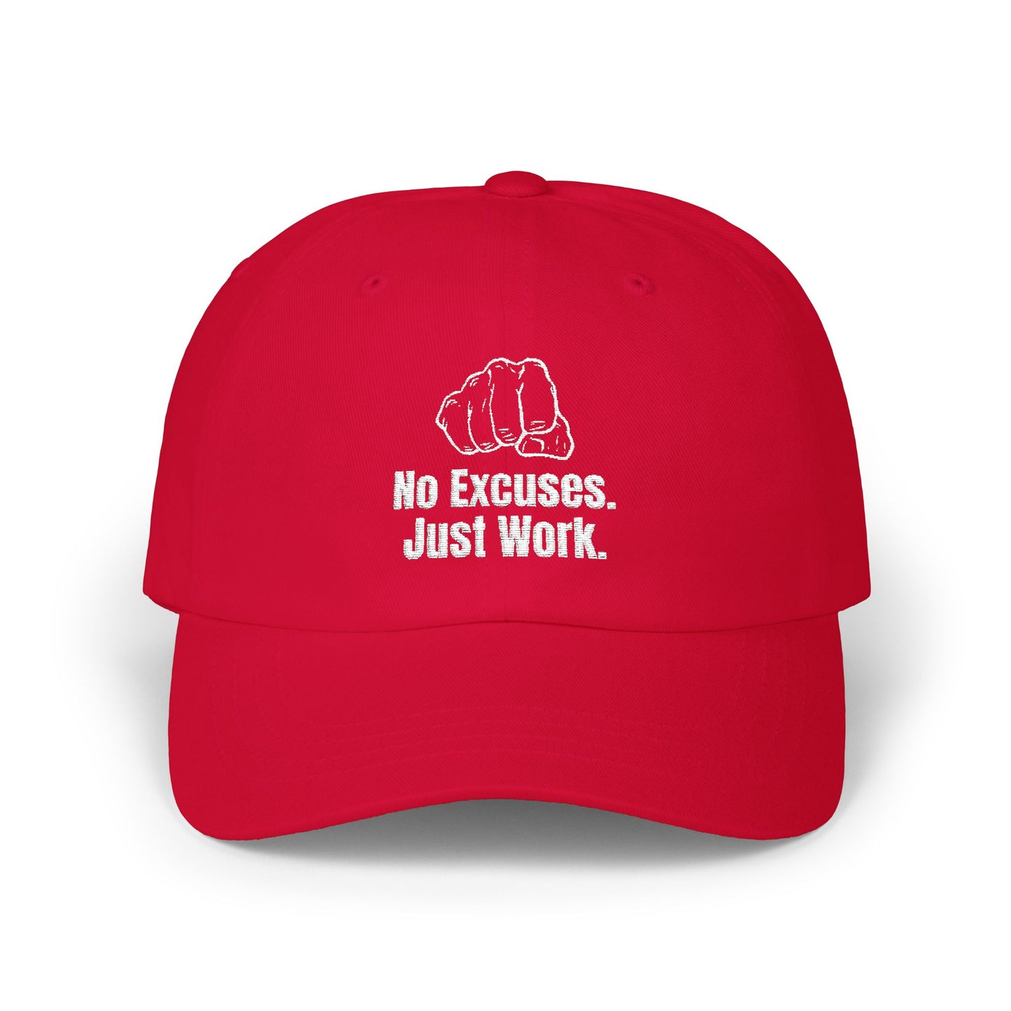 Gorra motivacional unisex con bordado "No Excuses Just Work"