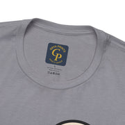 Mountain Minimalist T-Shirt label showing size and brand logo on a gray tee shirt collar.
