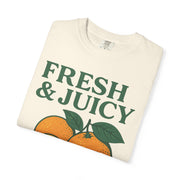 Beige Fresh and Juicy Oranges T Shirt flat image with retro style citrus illustration