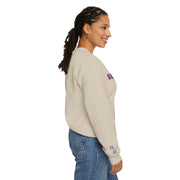 Ash Embroidered Motivational Sweatshirt modeled by woman, side view