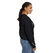 Woman side profile in black Embroidered Kindness Sweatshirt
