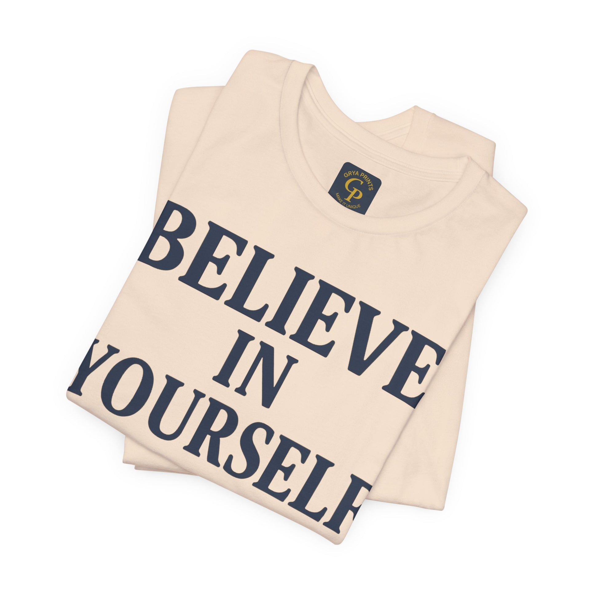 Believe in Yourself T-Shirt – black unisex inspirational tee folded flat lay