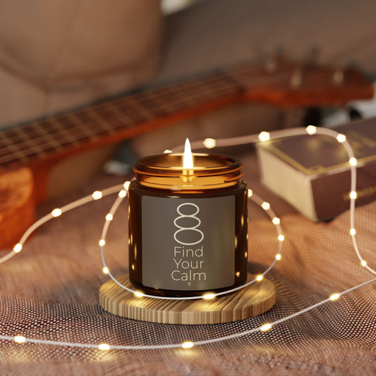 Vela de soja "Encuentra tu calma" - Frasco ámbar, aroma Atlantis Whisper, regalo minimalista