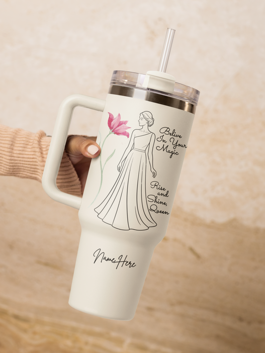 Custom 40oz Queen Tumbler – Rise and Shine Mug with Name