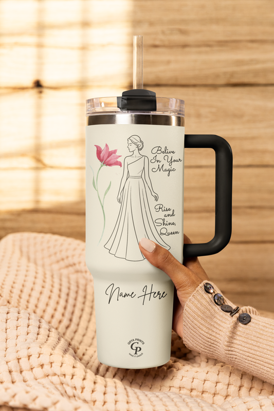 Vaso Queen personalizado de 40 oz - Taza "Rise and Shine" con nombre para mujer