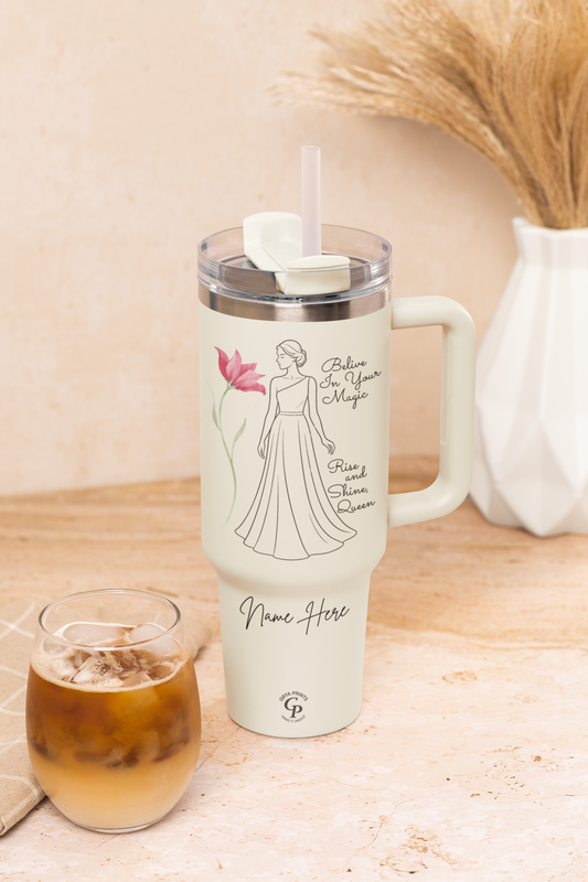 Vaso Queen personalizado de 40 oz - Taza "Rise and Shine" con nombre para mujer