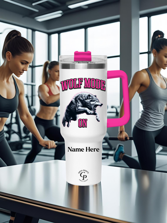 Vaso personalizado de 40 oz - Modo Lobo ON con nombre para gimnasio o actividades al aire libre