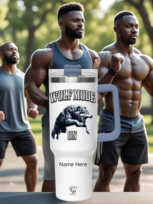 Vaso personalizado de 40 oz - Modo Lobo ON con nombre para gimnasio o actividades al aire libre