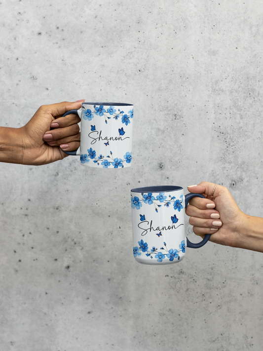 Taza con nombre floral personalizada, taza de café y té con flores personalizadas, regalo único para ella