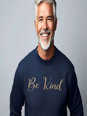 Older man standing wearing gray Embroidered Kindness Sweatshirt