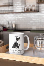 Personalized Pet Mug showing black cat artwork in modern kitchen