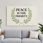 Peace Wall Art – Minimalist motivational artwork displayed above a modern sofa.
