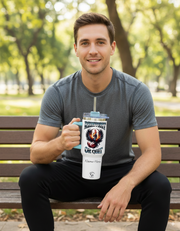 Smiling man outdoors showcasing a Personalized Tumbler Phoenix Reinvent or Quit in the park.
