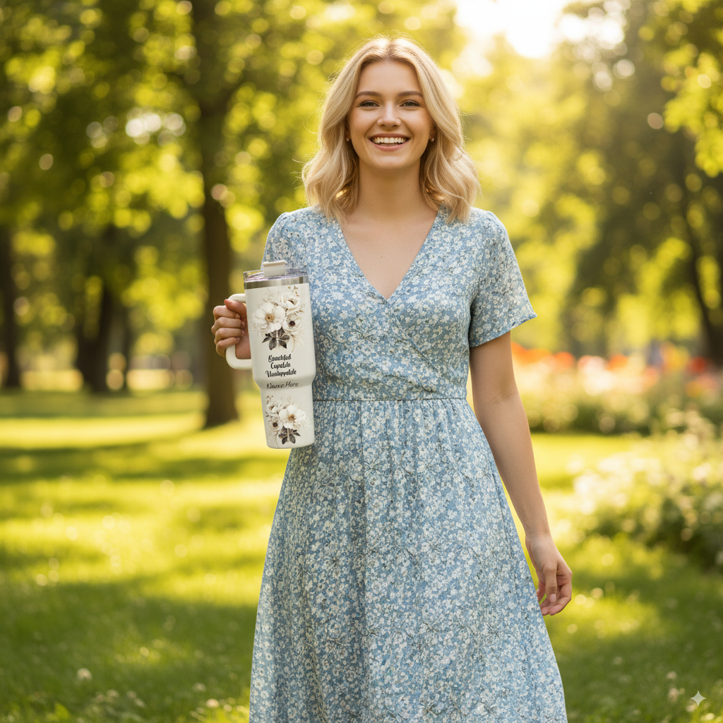 Personalized Tumbler Beautiful Capable Unstoppable carried by woman outdoors in park