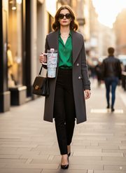 Stylish professional outdoors holding her Personalized Tumbler Bloom with Grace.