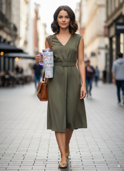 Elegant woman on the street with her Personalized Tumbler Bloom with Grace tumbler.