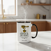 Coffee is my craft mug with steam, personalized gift for coffee lovers in a cozy kitchen setting.