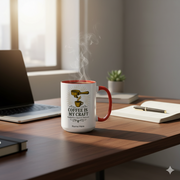 Coffee Is My Craft Mug on a desk with a laptop, personalized gift for coffee lovers.