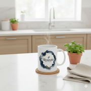 Personalized Mens Name Mug with the name Alexander and a motivational quote in a stylish kitchen setting.