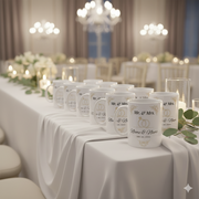 Personalized Wedding Mug beautifully displayed on an elegant wedding reception table.