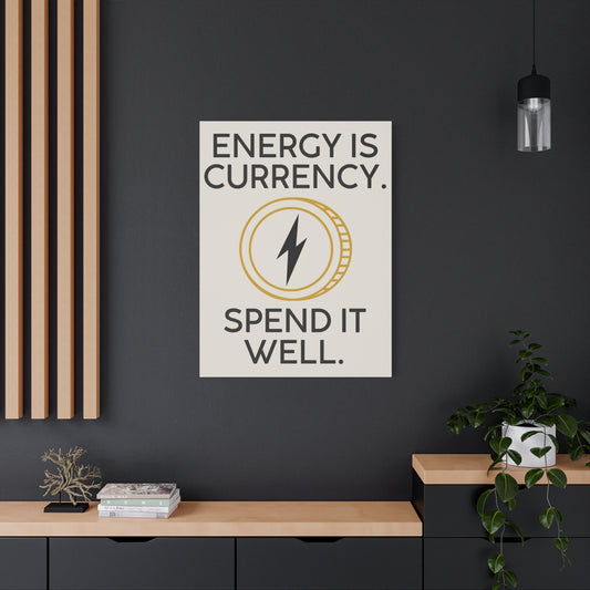 Impresión en lienzo "Energía es moneda": arte mural minimalista y motivacional para la oficina o el hogar