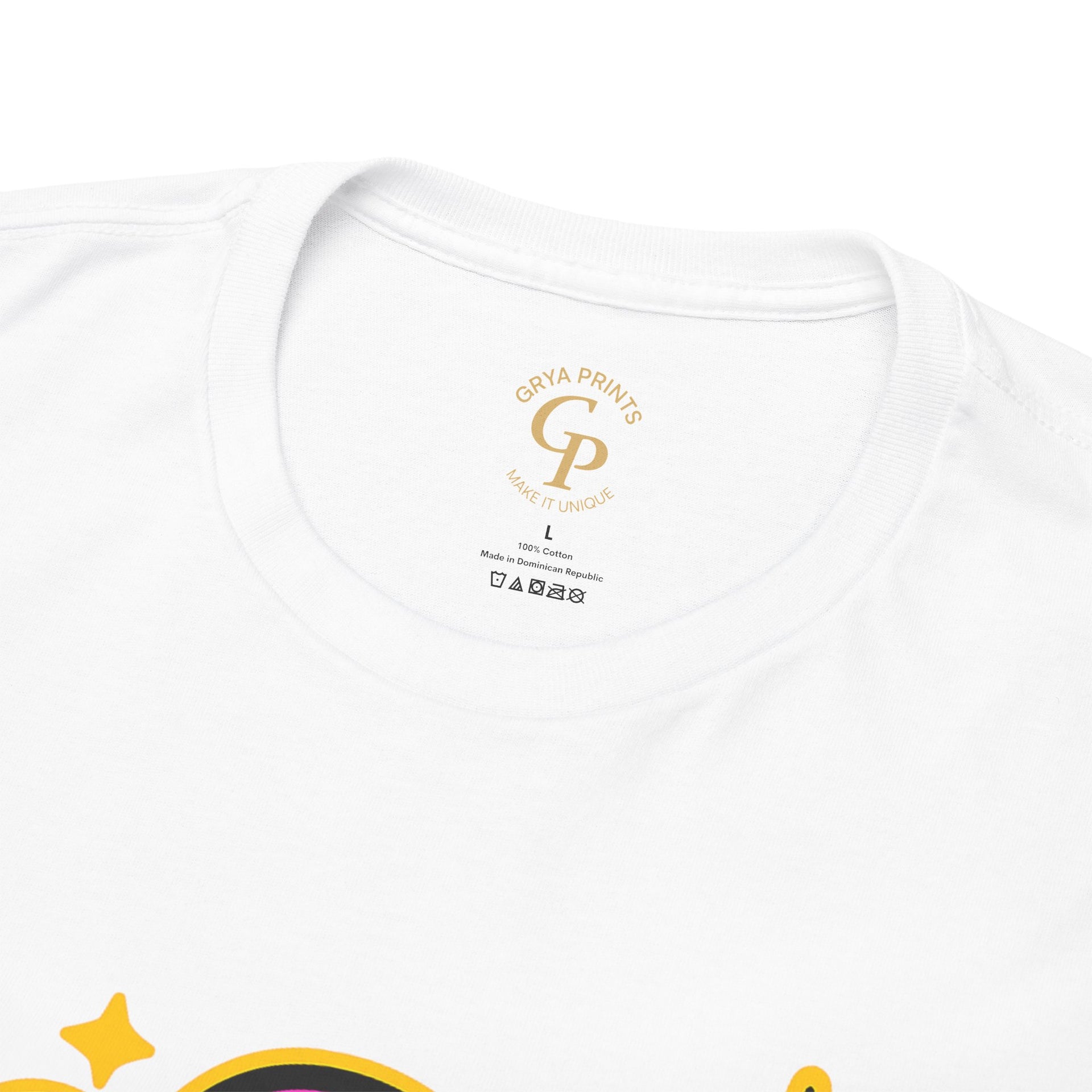 Y2K Vibes T-Shirt in white, flat lay with colorful retro design