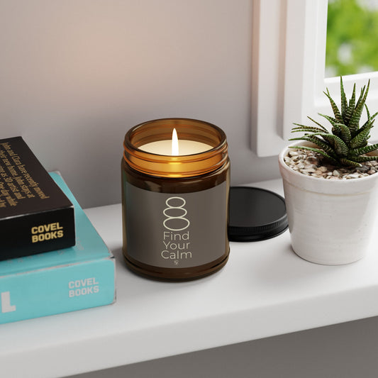 Vela de soja "Encuentra tu calma" - Frasco ámbar, aroma Atlantis Whisper, regalo minimalista